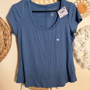 American Eagle Outfitters Women's Dusty Blue Ribbed Scoop Neck Tee
